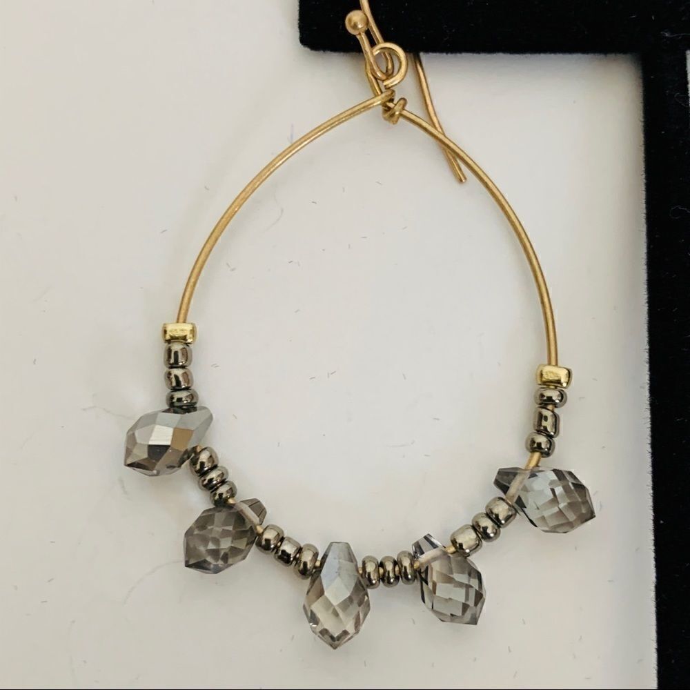 Crystal & Seed Skinny Hoop Earrings - Picture 2 of 5
